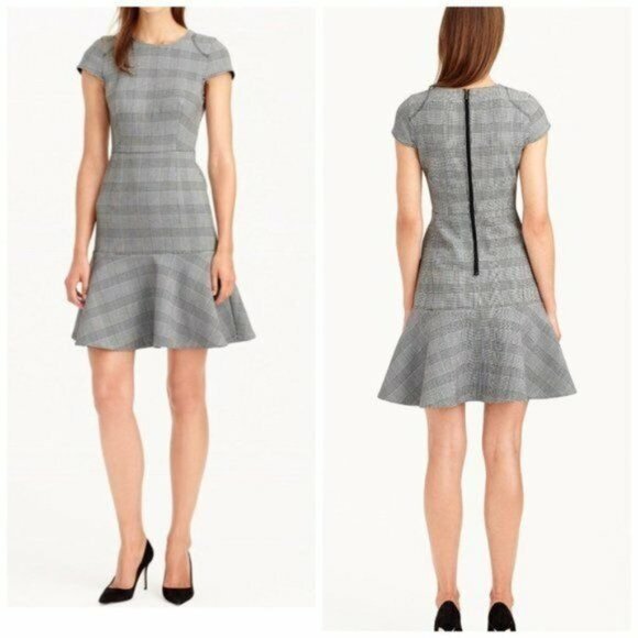 J. Crew Dresses & Skirts - J.Crew Dress Black White Glen Plaid Cap Sleeve Ruffle Drop Waist